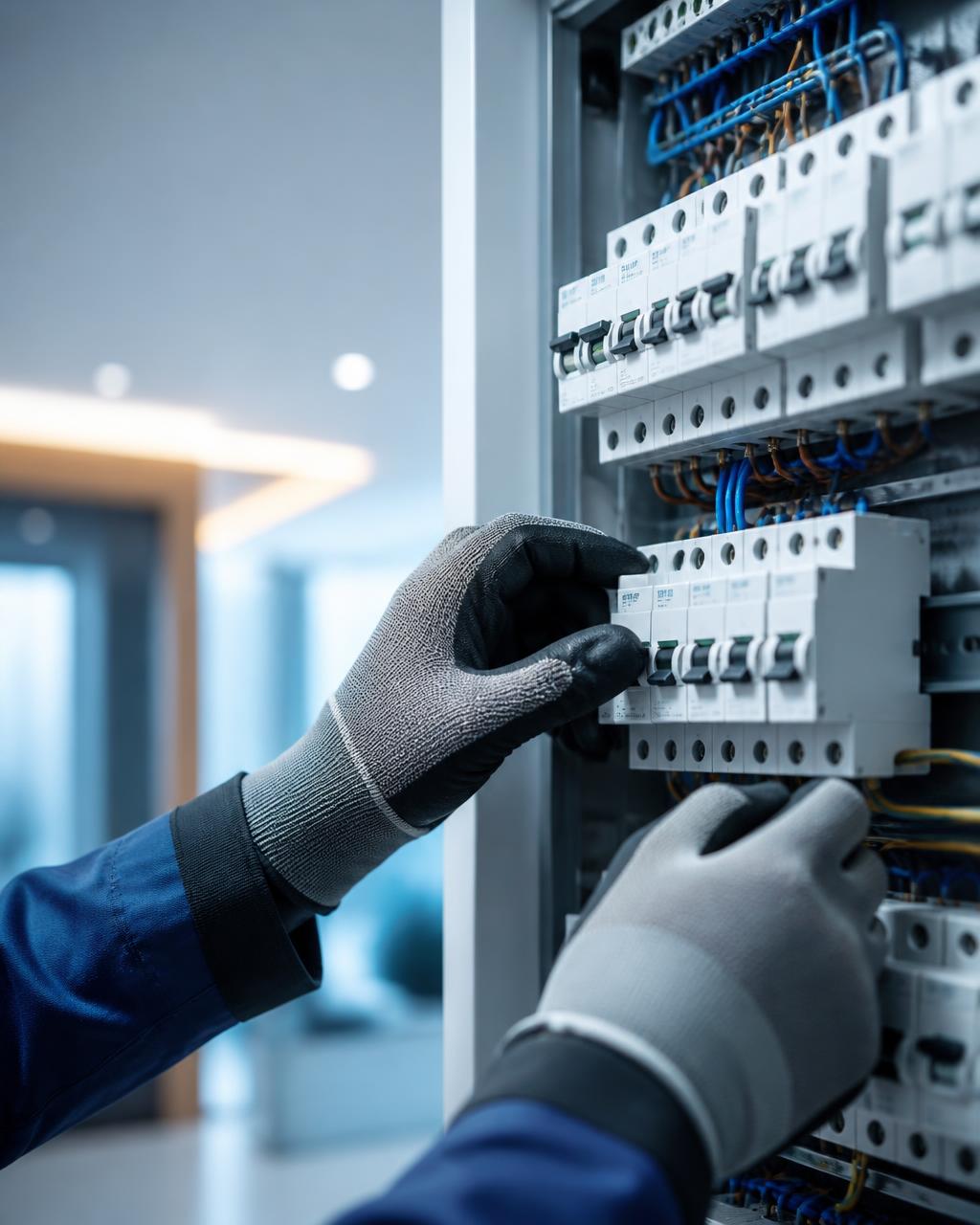 Quadro de distribuição elétrica montado e organizado